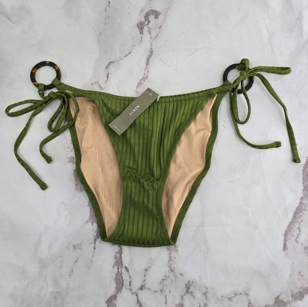 J Crew Swim Bottom Wide Ribbed Curve String Bikini High Cut Ring Canteen BH489